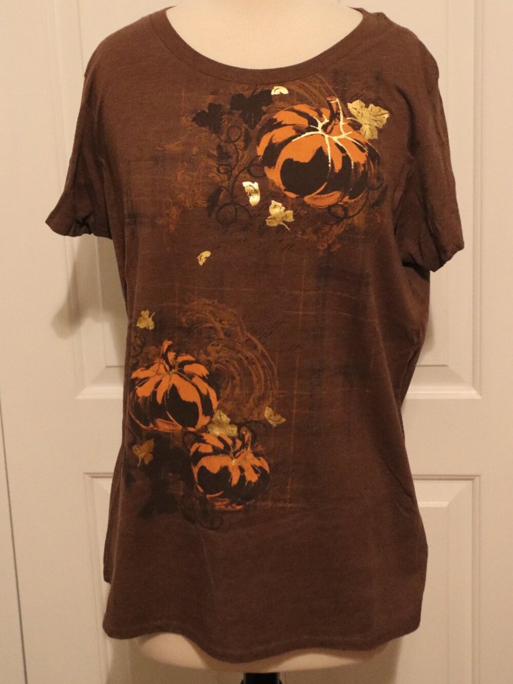 Way to Celebrate Halloween Brown Short Sleeve Pumpkin Graphic Tee Size XL